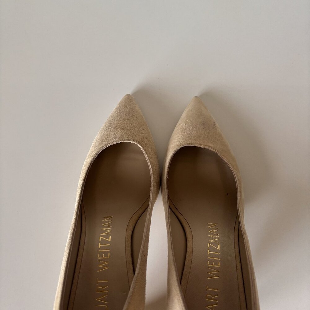 Stuart Weitzman Size 6 Tan Suede Heel Pointed Toe Rubber Sole 75mm Heel 3 Inch - Picture 5 of 6
